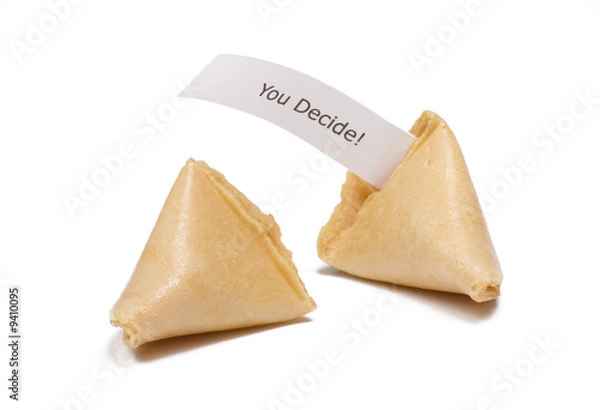 Fototapeta Two fortune cookies isolated on white  with you decide message