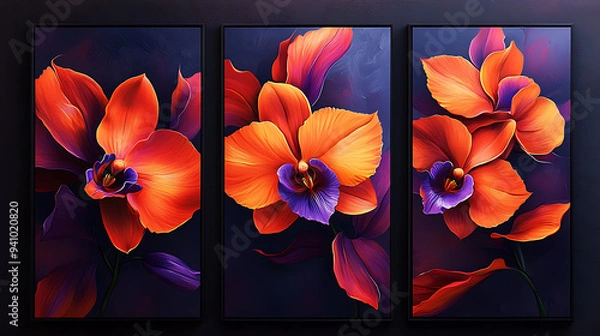 Fototapeta A set of floral print of Vanda Orchid in frames.