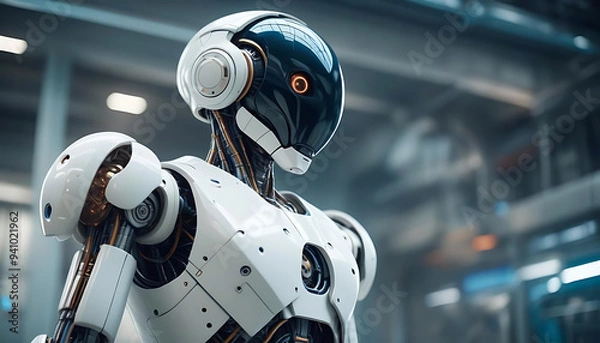 Fototapeta robot and spaceship back to planet