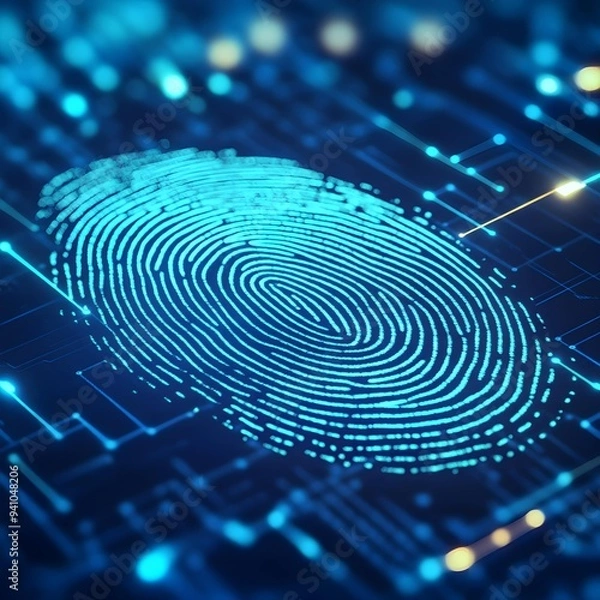 Fototapeta A fingerprint identification system, a biometric technology used for personal identification by analyzing unique patterns on a person's fingertips