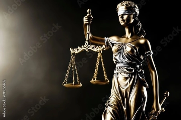 Fototapeta The bronze statue of Lady Justice with blindfold and scales symbolizes justice and law.