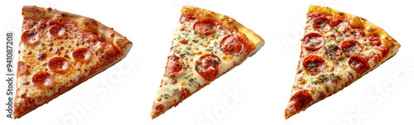 Fototapeta Slices of delicious pizza set isolated on transparent background