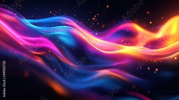 Fototapeta Abstract Colorful Wavy Pattern with Glowing Particles
