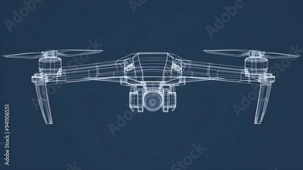 Fototapeta Vector Quadcopter or drone line blueprint wireframe
