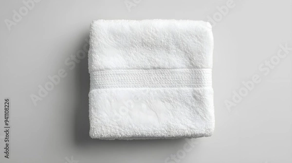 Fototapeta White cotton towel mockup template fabric wiper isolated on a grey background with a clipping path, flat lay top view