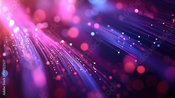 Fototapeta Abstract background with pink and blue light streaks and bokeh.