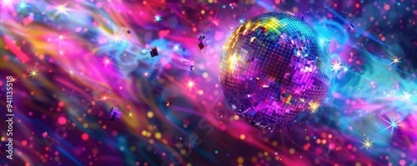 Obraz Sparkling disco ball under neon lights in lively scene