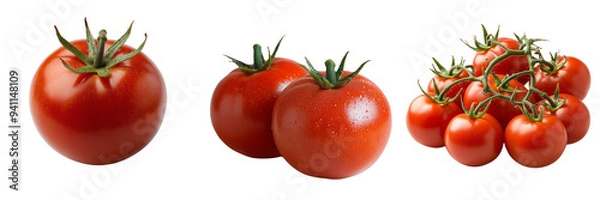 Obraz Fresh ripe tomatoes isolated on transparent background, showcasing vibrant red color and smooth texture, perfect for salads, cooking, and healthy food presentations