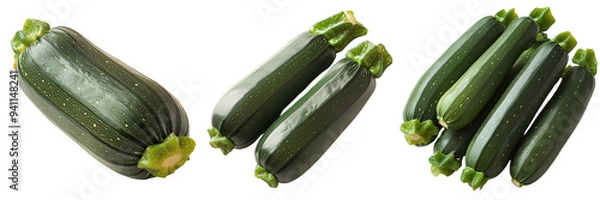 Obraz Fresh green zucchinis isolated on transparent background, ideal for healthy cooking, vibrant food presentations, and organic vegetable-focused dishes