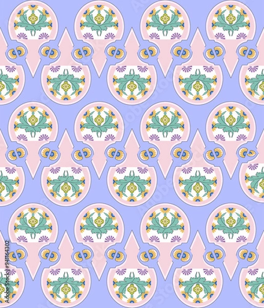 Obraz Pastel Floral and Geometric Ornamentation with Symmetrical Vintage Motifs