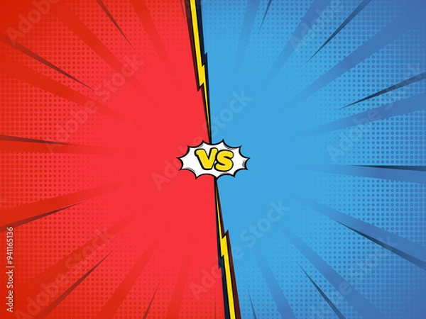 Fototapeta Cartoon comic background fight versus competition poster with halftone effect retro pop art style vector illustration