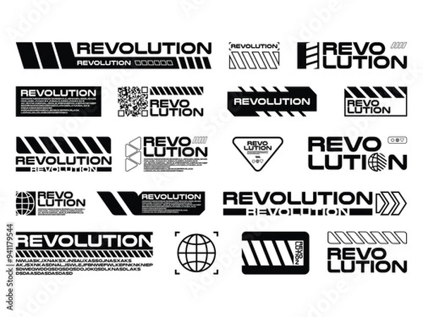Obraz Y2K retro neo modern futuristic cyberpunk pop 2000s style revolutions sign banner label infographics shape design concept