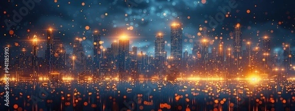 Obraz Visual representation of big data analytics with a cityscape made of binary code and data points