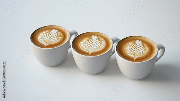 Fototapeta Levitating Latte Art Designs in High Resolution Studio Quality - Commercial Photography Masterpiece with Hyper Realistic Details on White Background