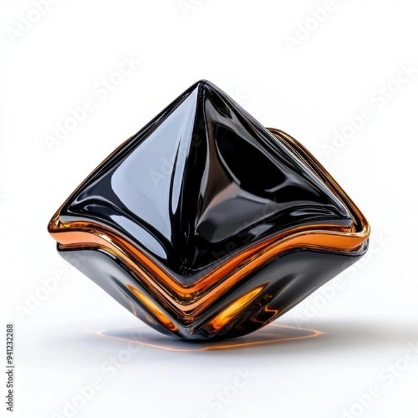 Fototapeta 95 A levitating, glowing tetrahedron with a smooth metallic surface. Created using Cinema 4D. Ultra high definition, white background, no shadows, no text on picture, no logo, no signature,