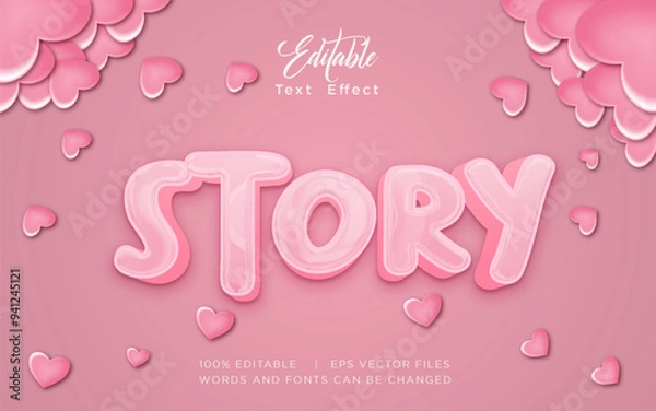 Fototapeta love story editable text effect, happy valentines day template design