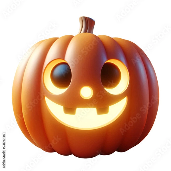 Obraz 3D Cute Cartoon Halloween Jack-o'-Lantern with a Big Smile