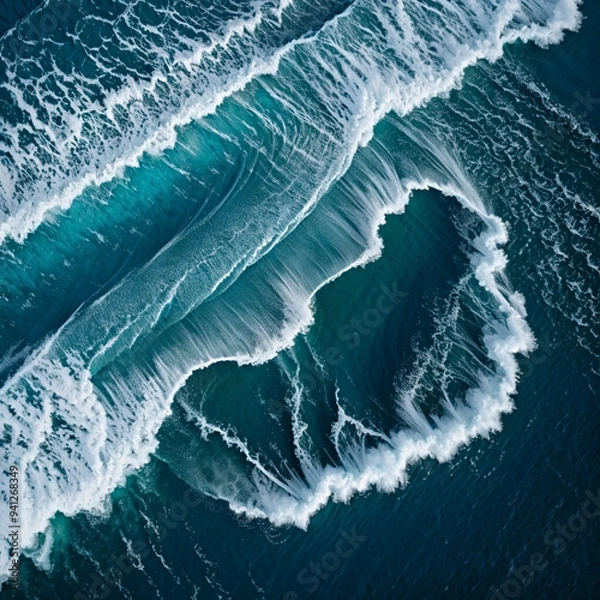 Fototapeta Aerial view beautiful of sea waves from drone. Stock image of blue color of ocean water, sea surface. Top view on turquoise waves, clear water surface texture.

