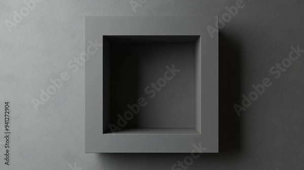 Fototapeta 3D render illustration of a gray square opening set in a gray wall