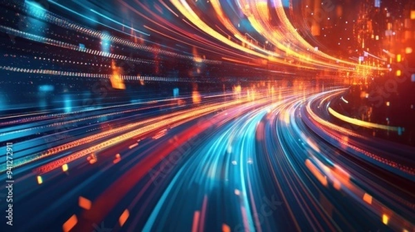 Fototapeta Abstract Digital Highway of Light and Data