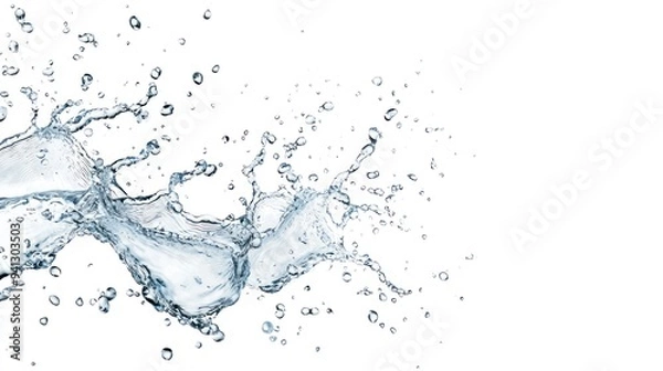 Obraz Dynamic Zigzag Water Splash with Sharp Edges and Clear Droplets Isolated on White Background, Generative Ai
