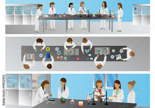 Fototapeta Medical Scientists, Laboratory Research, Different View Set