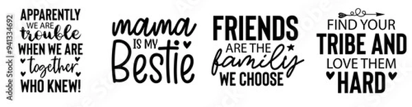 Fototapeta Colourful Best Friend Quotes, Calligraphy Set Vector Illustration for Printable, Greeting Card, Logo