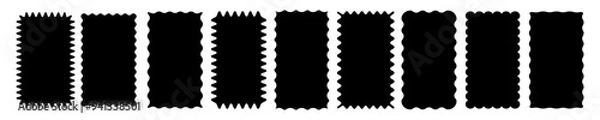 Fototapeta Cloudy wave curve edge borders vector set black color wavy scalloped doodle drawn style for decoration, funky zigzag