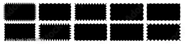 Fototapeta Cloudy wave curve edge borders vector set black color wavy scalloped doodle drawn style for decoration, funky zigzag