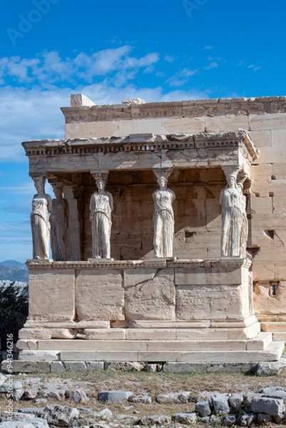 Fototapeta Porch of the Maidens of the Erectheion or Temple of Athena Polias on the Acropolis in Athens, Greece.