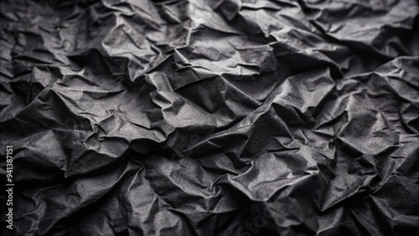 Fototapeta Close up of black paper background with intricate folds , black, paper, background, texture, folds, close up, dark, abstract