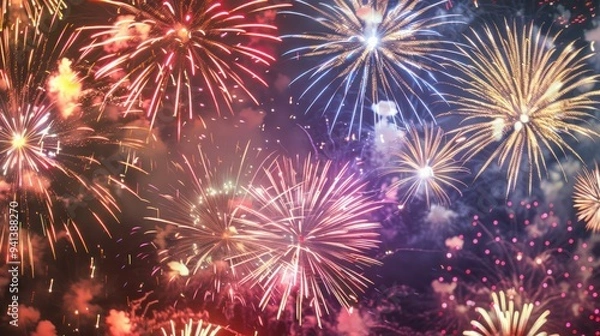 Obraz Colorful fireworks lighting up the night sky.