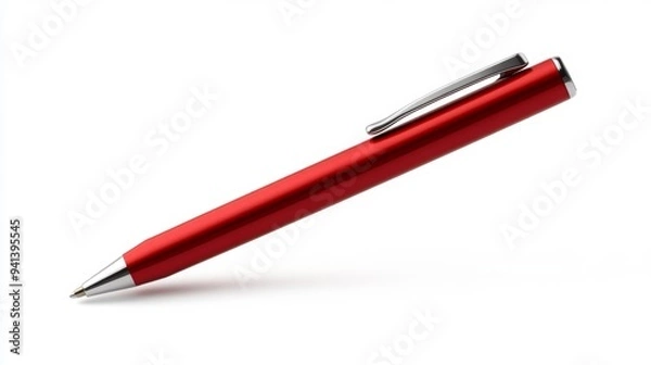 Fototapeta Red Ballpoint Pen Isolated on White Background Generative AI