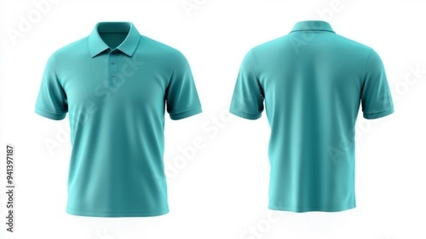 Obraz Aqua Polo Shirt Front and Back View - Generative AI