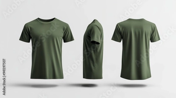 Obraz Olive Green T-Shirt Front and Side Views Generative AI