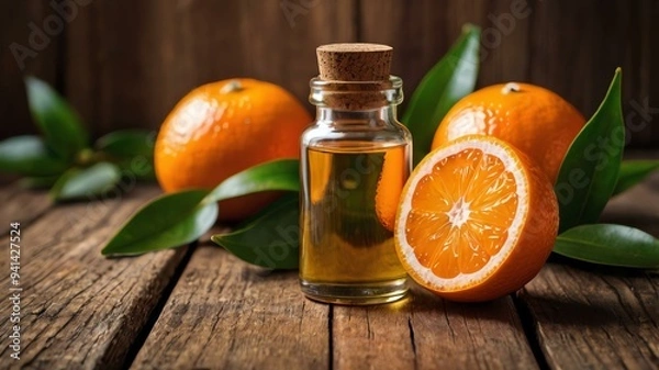 Fototapeta a small bottle of tangerine essential oil isolated background