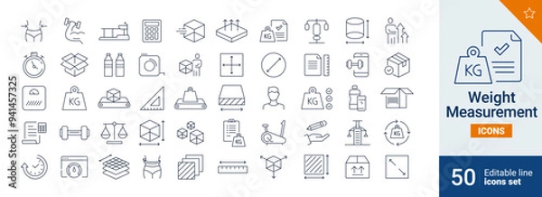 Fototapeta Weight icons Pixel perfect. Scale, product, distance, ...	