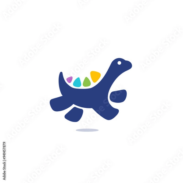 Fototapeta Cute Cand Colorful Dinosaur Brachiosaurus, Child care and school  Logo Design Vector