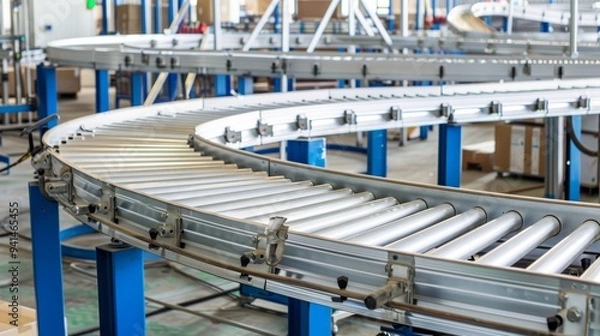 Fototapeta Steel Conveyor Machine for Manufacturing Processes, Designed for Efficient Material Handling and Transport in Industrial Settings, Enhancing Productivity and Streamlining Operations