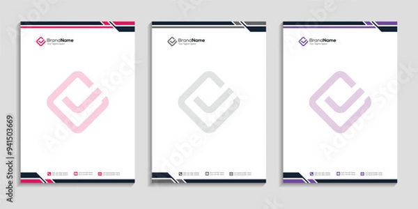 Fototapeta letterhead design vector template corporate & modern with various colors. 