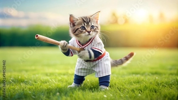 Fototapeta A Tiny Tiger Striving for Home Plate  generative AI
