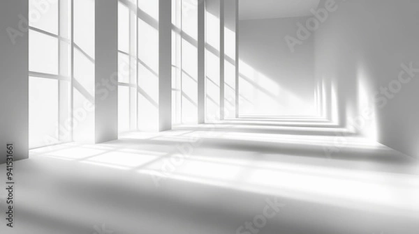 Fototapeta A large, empty room with white walls and windows