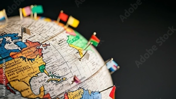Obraz Globe with Flags: A Visual Representation of Global Connectivity
