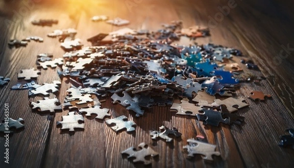 Fototapeta A bunch of disorganised puzzel thrown on the floor