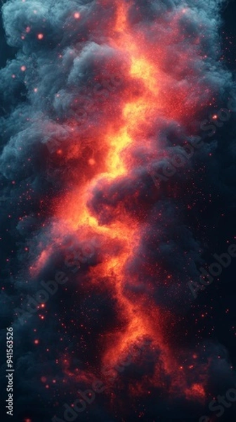 Fototapeta Explosive Boundary: Abstract Fusion of Black Smoke and Red Lava. Dynamic Marketing Template for Websites, Advertisements, and Seasonal Promotions. Elegant Minimalist Design with Copy Space, Perfect fo