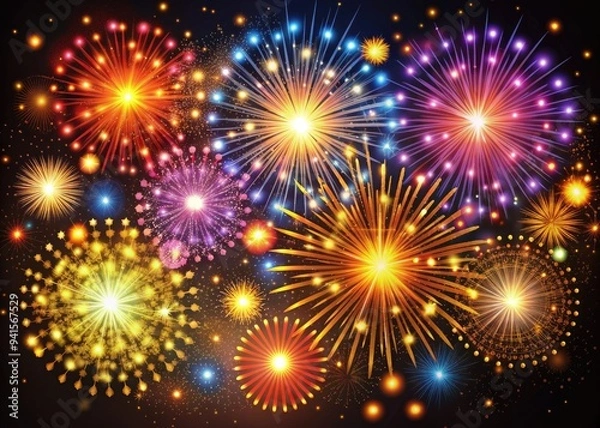 Obraz Celestial Fireworks: Bursting circles and dots mimic exploding fireworks, creating a sense of celebration and a vibrant, joyous ambiance.