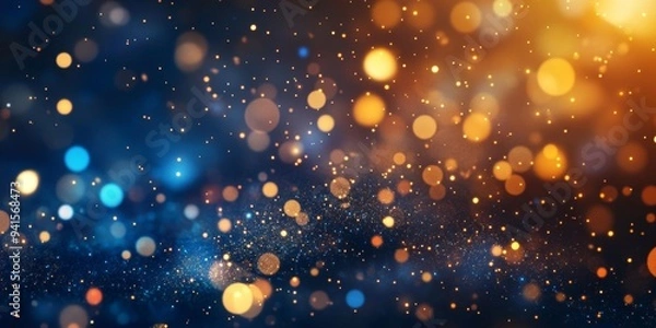 Fototapeta Enchanting New Year's Eve Abstract: Blue and Gold Bokeh Celebration Background for 2025. Elegant Festive Template with Copy Space for Marketing, Seasonal Promotions, and National Day Campaigns. Minima
