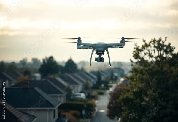 Obraz A drone flying over a town