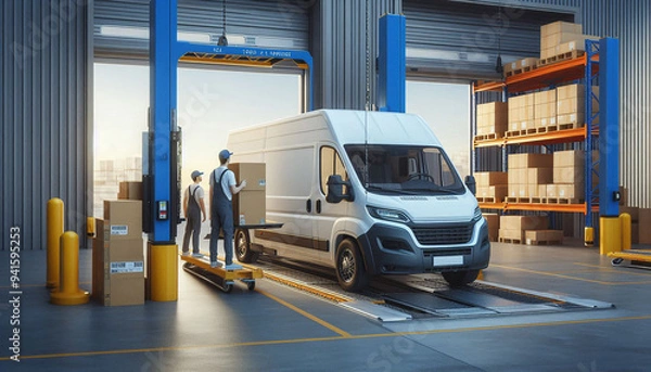 Obraz Delivery van loading at a warehouse docking station