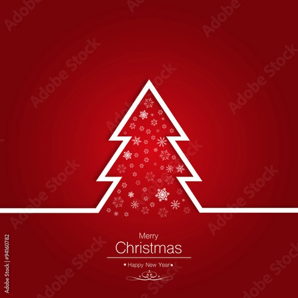 Obraz Weihnachtsbaum mit Schneeflocken Rot